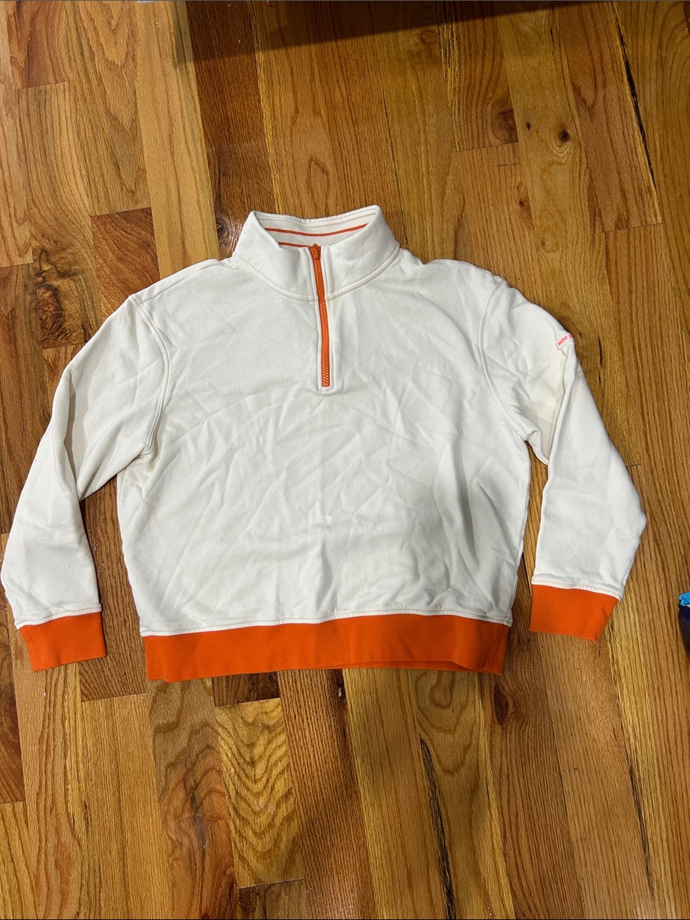 Saint James White Half-Zip Sweatshirt with Orange Trim